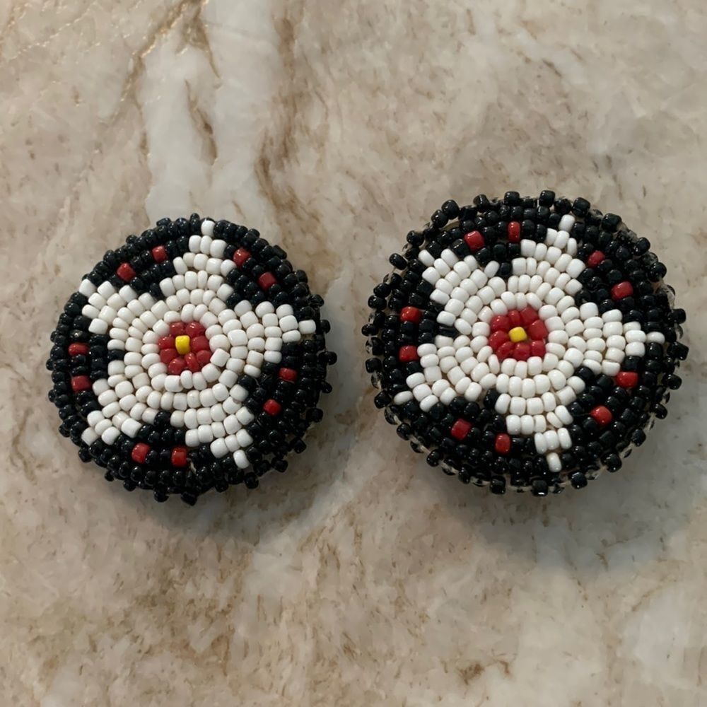 2 Vintage Indian Beaded Button Covers